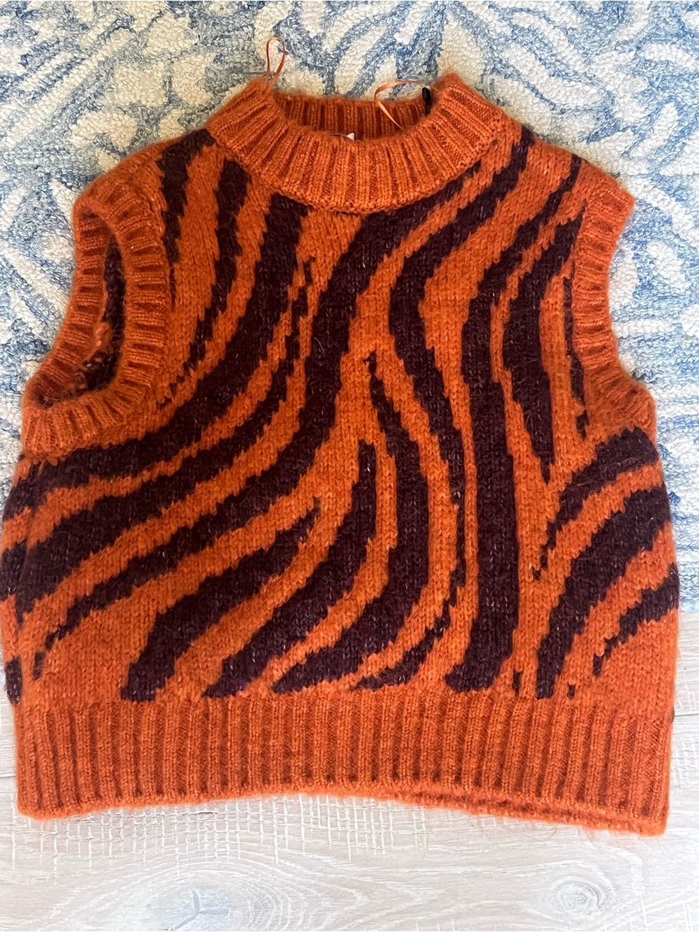 Zara Orange and Dark Brown Ribbed Knit Sweater